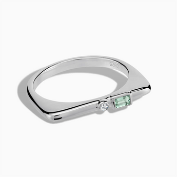 925 Sterling Silver Baguette Green Amethyst Puzzle Stacking Ring - Minimal Mood Front View