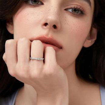 925 Sterling Silver Baguette Green Amethyst Puzzle Stacking Ring - Minimal Mood Worn View