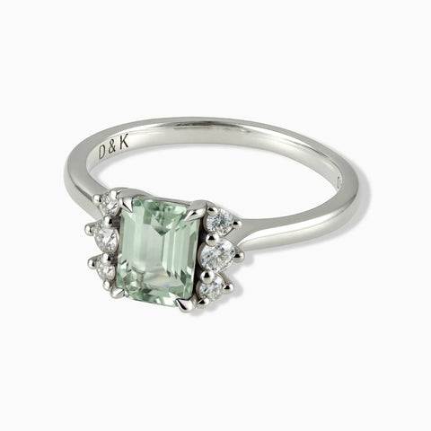 925 Sterling Silver Baguette Green Amethyst Ring – Seraph Front View