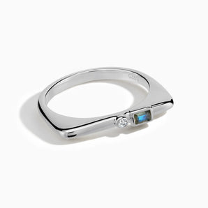 925 Sterling Silver Baguette Labradorite Puzzle Stacking Ring - Minimal Mood Front View