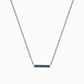925 Sterling Silver Baguette London Blue Topaz Bar Necklace - Lucid Line Front View