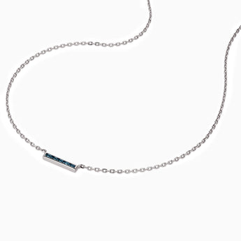 925 Sterling Silver Baguette London Blue Topaz Bar Necklace - Lucid Line Side View