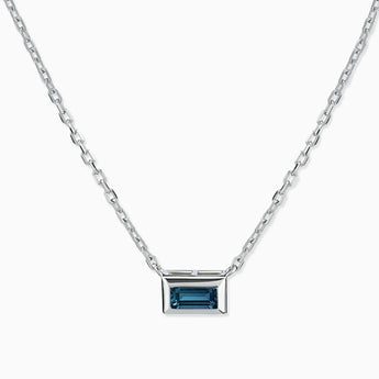 925 Sterling Silver Baguette London Blue Topaz Bezel Necklace - Axiom Front View