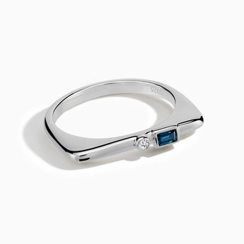 925 Sterling Silver Baguette London Blue Topaz Puzzle Stacking Ring - Minimal Mood Front View