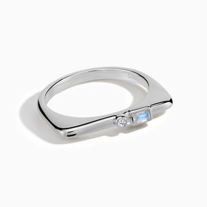 925 Sterling Silver Baguette Moonstone Puzzle Stacking Ring - Minimal Mood Front View