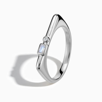 925 Sterling Silver Baguette Moonstone Puzzle Stacking Ring - Minimal Mood Side View