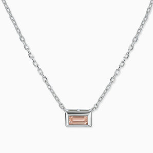 925 Sterling Silver Baguette Morganite Bezel Necklace - Axiom Front View