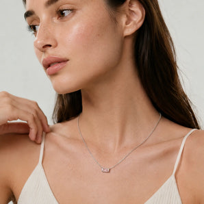 925 Sterling Silver Baguette Morganite Bezel Necklace - Axiom Model Shot