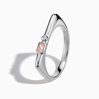 925 Sterling Silver Baguette Morganite Puzzle Stacking Ring - Minimal Mood Side View