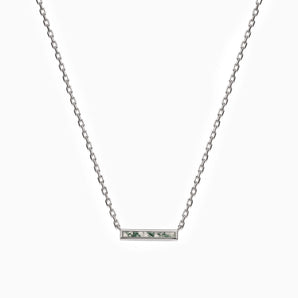 925 Sterling Silver Baguette Moss Agate Bar Necklace - Lucid Line Front View