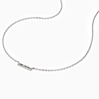 925 Sterling Silver Baguette Moss Agate Bar Necklace - Lucid Line Side View