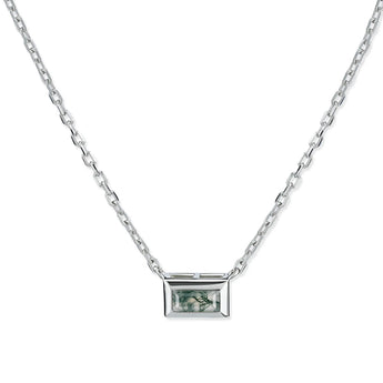 925 Sterling Silver Baguette Moss Agate Bezel Necklace - Axiom Front View
