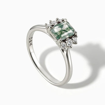 925 Sterling Silver Baguette Moss Agate Ring – Seraph Side View