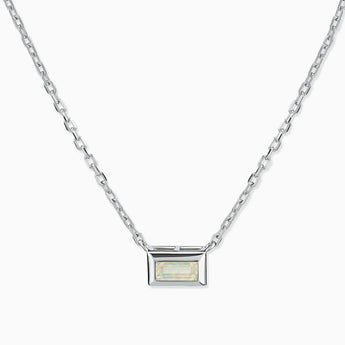 925 Sterling Silver Baguette Opal Bezel Necklace - Axiom Front View