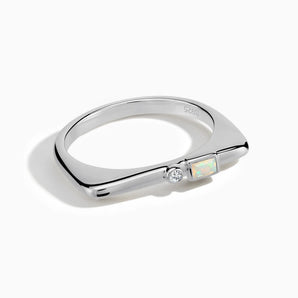 925 Sterling Silver Baguette Peridot Puzzle Stacking Ring - Minimal Mood Front View
