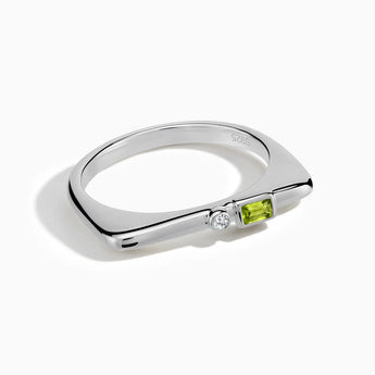 925 Sterling Silver Baguette Peridot Puzzle Stacking Ring - Minimal Mood Front View