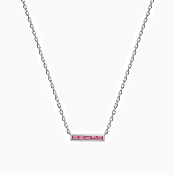 925 Sterling Silver Baguette Pink Tourmaline Bar Necklace - Lucid Line Front View
