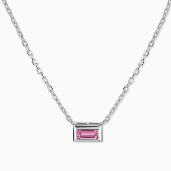 925 Sterling Silver Baguette Pink Tourmaline Bezel Necklace - Axiom Front View