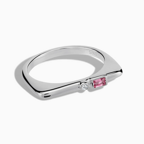 925 Sterling Silver Baguette Pink Tourmaline Puzzle Stacking Ring - Minimal Mood Front View