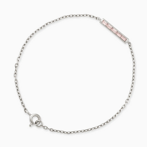 925 Sterling Silver Baguette Rose Quartz Bar Bracelet - Sleek Horizon Front View