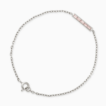 925 Sterling Silver Baguette Rose Quartz Bar Bracelet - Sleek Horizon Front View