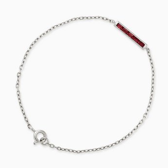 925 Sterling Silver Baguette Ruby Bar Bracelet - Sleek Horizon Front View