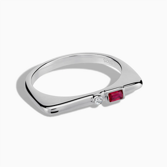 925 Sterling Silver Baguette Ruby Puzzle Stacking Ring - Minimal Mood Front View