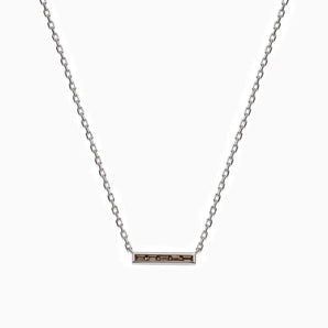 925 Sterling Silver Baguette Smoky Quartz Bar Necklace - Lucid Line Front View