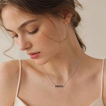 925 Sterling Silver Baguette Smoky Quartz Bar Necklace - Lucid Line Model Shot