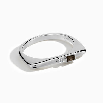 925 Sterling Silver Baguette Smoky Quartz Puzzle Stacking Ring - Minimal Mood Front View