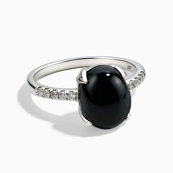 925 Sterling Silver Black Onyx Cabochon Ring - Minimal Spiritual Front View