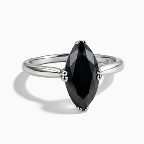 925 Sterling Silver Black Onyx Marquise Ring - Silent Glow Front View