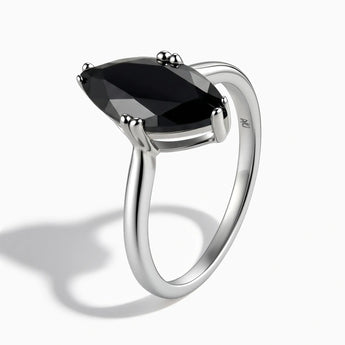925 Sterling Silver Black Onyx Marquise Ring - Silent Glow Side View