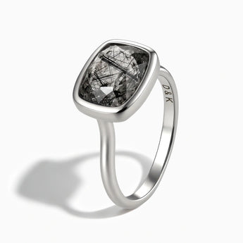 925 Sterling Silver Black Rutilated Quartz Cushion Ring - Pure Hush Side View
