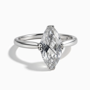 925 Sterling Silver Black Rutilated Quartz Marquise Ring - Silent Glow Front View