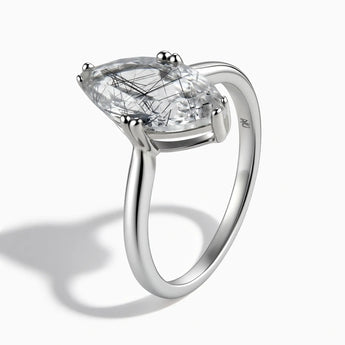 925 Sterling Silver Black Rutilated Quartz Marquise Ring - Silent Glow Side View
