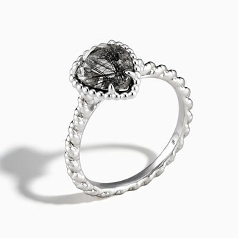 925 Sterling Silver Black Rutilated Quartz Pear Ring - Still Light Side View