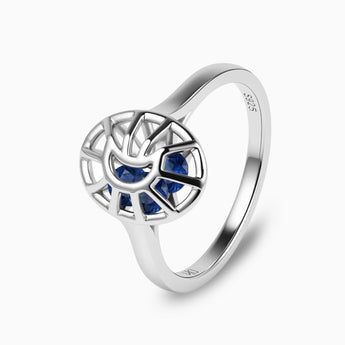 925 Sterling Silver Blue Sapphire Crescent Moon Hollow Oval Shaker Ring - Soul Cage Side View