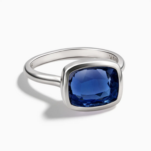 925 Sterling Silver Blue Sapphire Cushion Ring - Pure Hush Front View