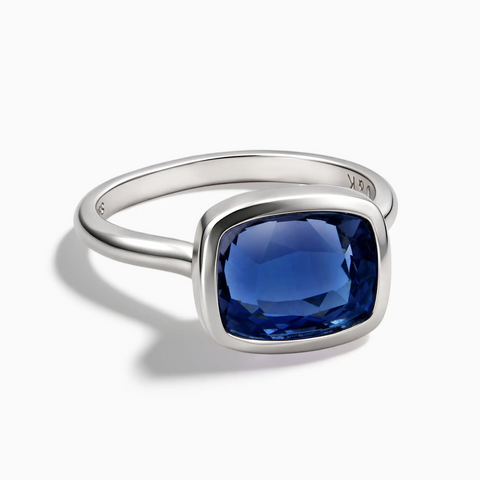 925 Sterling Silver Blue Sapphire Cushion Ring - Pure Hush Front View