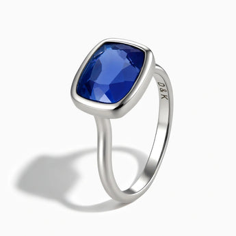 925 Sterling Silver Blue Sapphire Cushion Ring - Pure Hush Side View