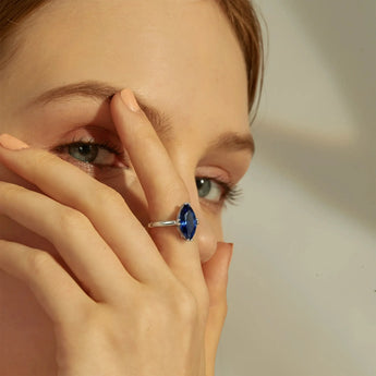 925 Sterling Silver Blue Sapphire Marquise Ring - Silent Glow Model Shot