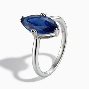 925 Sterling Silver Blue Sapphire Marquise Ring - Silent Glow Side View
