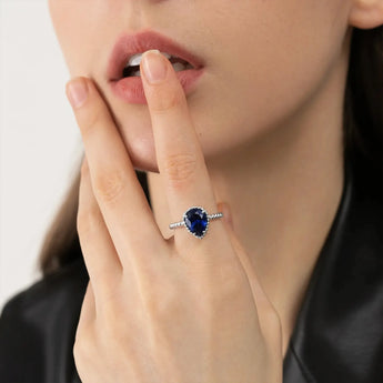 925 Sterling Silver Blue Sapphire Pear Ring - Still Light Model Shot