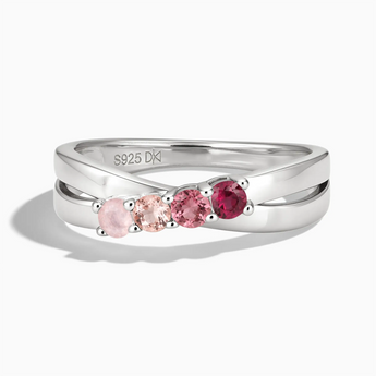 925 Sterling Silver Blush Romance Four Round Stone Crossover Ring - Seasons Rhythm Front View