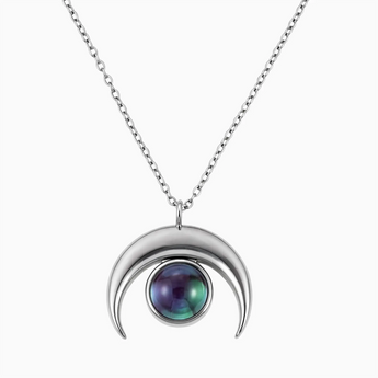 925 Sterling Silver Pear Cabochon Alexandrite Crescent Moon Necklace - Lunar Halo Front View