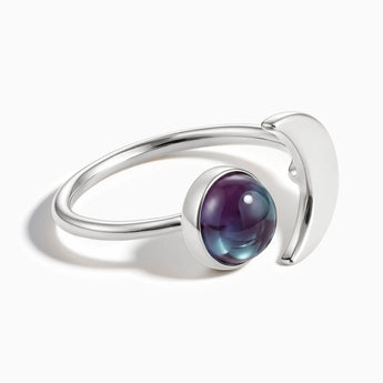 925 Sterling Silver Cabochon Alexandrite Crescent Open Ring - Cosmic Path Front View