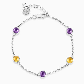 925 Sterling Silver Cabochon Amethyst & Citrine Bracelet - Constellation Front View