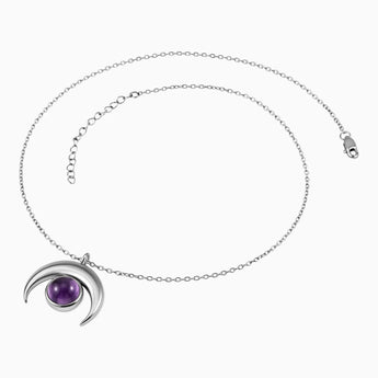 925 Sterling Silver Cabochon Amethyst Crescent Moon Necklace - Lunar Halo Side View