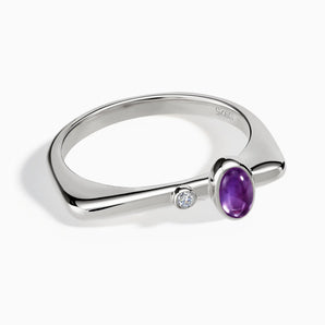 925 Sterling Silver Cabochon Amethyst Puzzle Stacking Ring - Minimal Bubble Front View